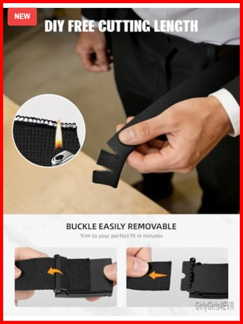 Adjustable Holeless Canvas Dress Belt with Metal Buckle - 53 Inch